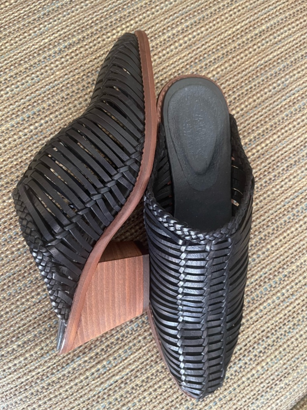 Sundance Bella Notte Black Woven Leather Mule Heels View 2
